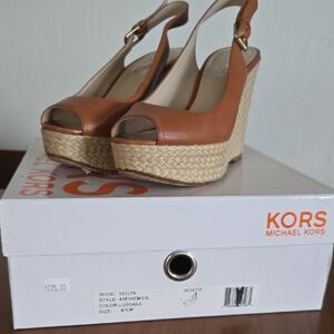 Michael Kors Luggage Brown Wedge Sandals